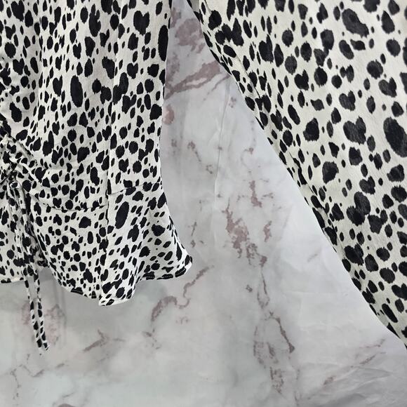 Miss Selffridge Shirt Womens Small White Black Blouse Peplum Tie Crop Cow Print - Picture 10 of 13